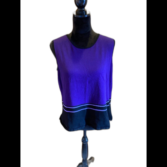 Women’s  Sweater Deep Purple & Black Lightweight Sleeveless Dressy Rounded Neck - Picture 1 of 10